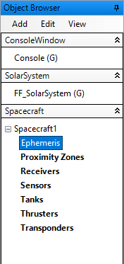 Accessing the Propagator page of the Spacecraft Object Editor from the Object Browser.