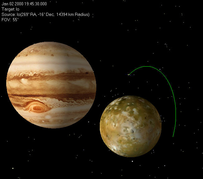 Spacecraft orbiting the custom Celestial Object Io