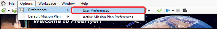 User Preferences in the FreeFlyer Options Menu