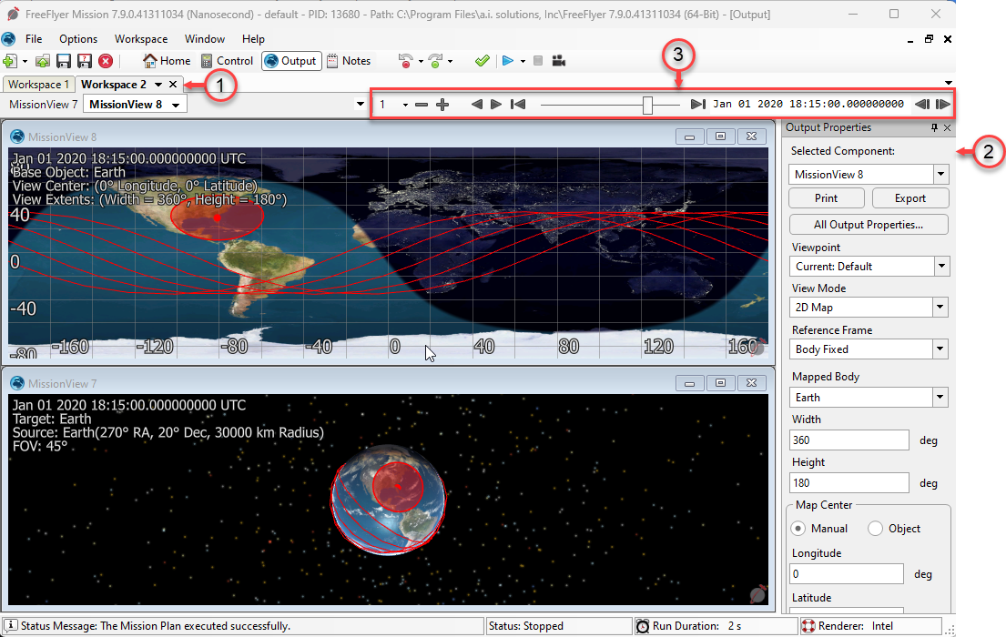 The FreeFlyer Output Screen