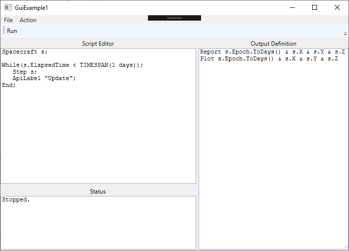 The GUI that takes in the script from the user to use with the runtime API.