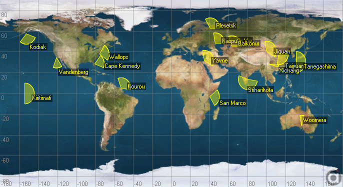 A visualization of the launch sites around the world