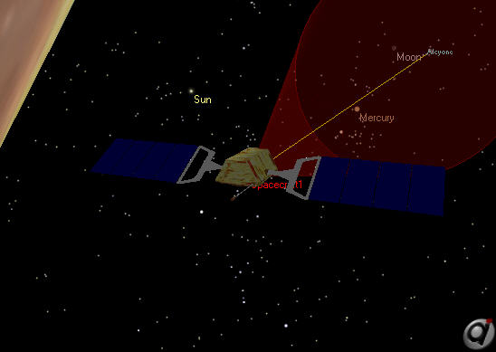 3D View of Spacecraft1 viewing the star Alcyone and the Moon