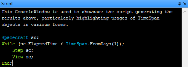 Output ConsoleWindow showcasing TimeSpan syntax