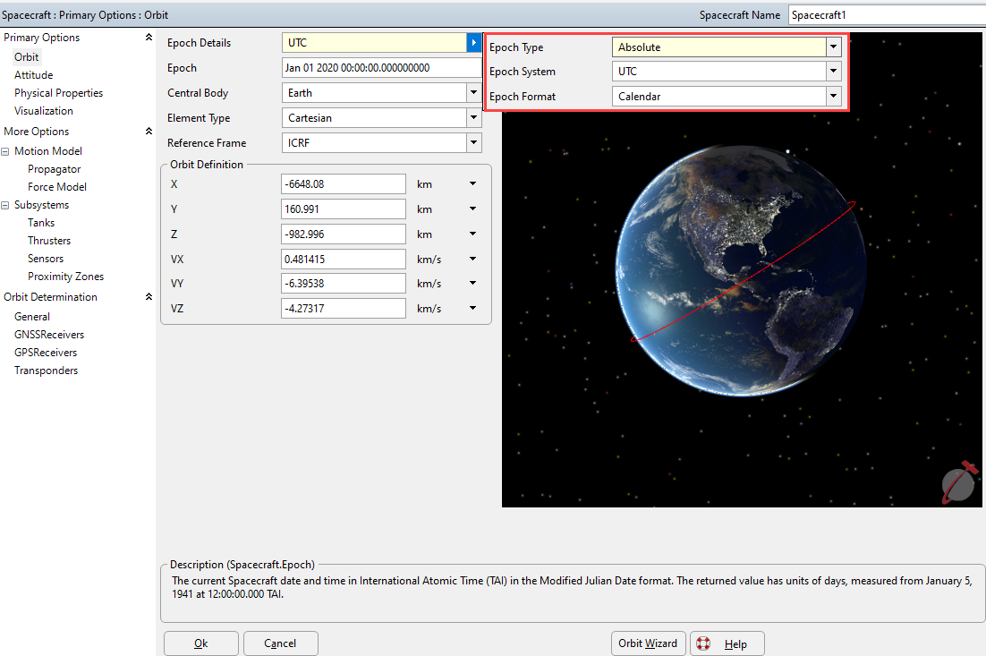 Spacecraft Object Epoch Details Editor